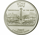 Coin depicting the merger of two railroads at Promontory Point, Utah
